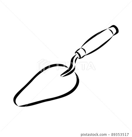 Trowel in doodle style. Isolated outline. Hand drawn vector illustration in black ink on white background. 89353517