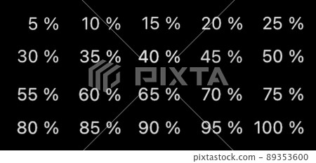 White numbers, percent pixel set on black display background - close up, macro 89353600