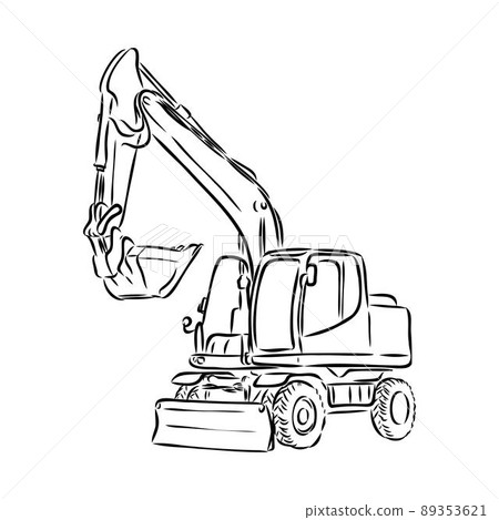 Excavator on construction site hand drawn illustration. Vector. Excavator on construction site hand drawn illustration. Vector. 89353621