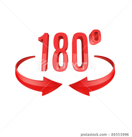 Red glossy 3D curve arrows and 180 degrees sing. 89353996