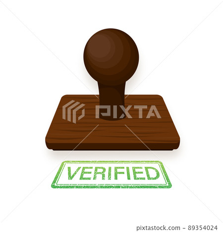 Icon with green verify stamp on white backdrop. Business vector icon. Vector design. 89354024