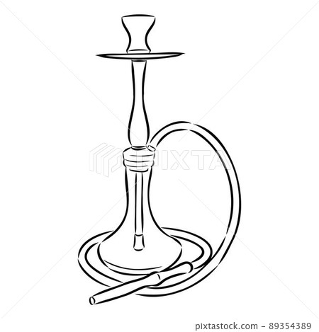 Shisha, hookah hand drawn doodle vector .Illustration isolated on chalkboard for hookah bar or lounge. vector illustration of hookah with smoking pipe, hubble bubble, oriental bar. 89354389