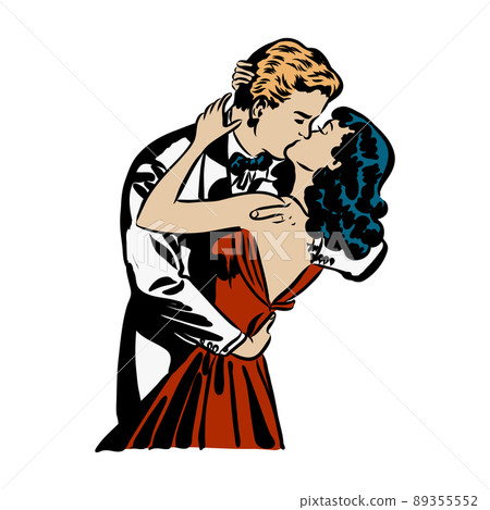 Kissing couple pop art retro vector illustration. Isolated image on white background. Comic book style imitation. Kissing couple pop art retro vector illustration. Isolated image on white background. Comic book style imitation. 89355552