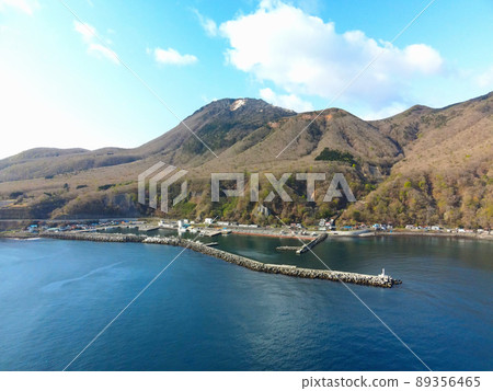 Aerial view of Todohokke fishing port in Todohokke, Hakodate, Hokkaido in spring Aerial view of Todohokke fishing port in Todohokke, Hakodate, Hokkaido in spring 89356465