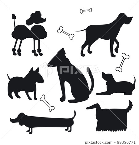 Black silhouettes of dogs on a white background. Set of vector illustrations EPS Black silhouettes of dogs on a white background. Set of vector illustrations EPS 89356771