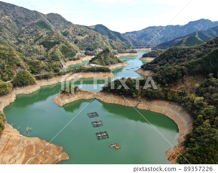 Aerial view of the intricate lakeside of Lake Yonera in Saito 89357226