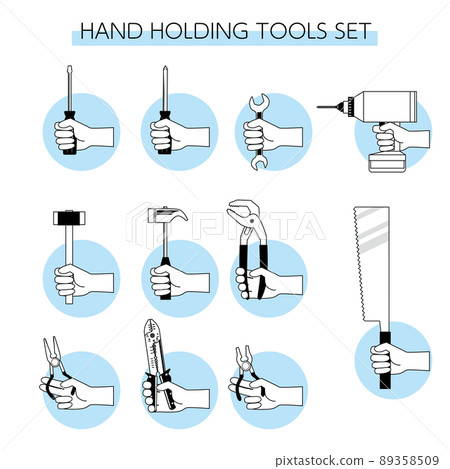 Illustration set of hands holding tools Illustration set of hands holding tools 89358509