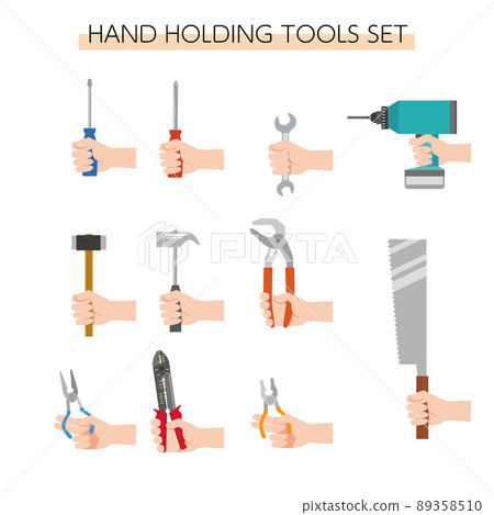 Illustration set of hands holding tools 89358510