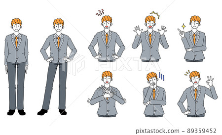 一套穿制服的男學生的各種面部表情 一套穿制服的男學生的各種面部表情 89359452