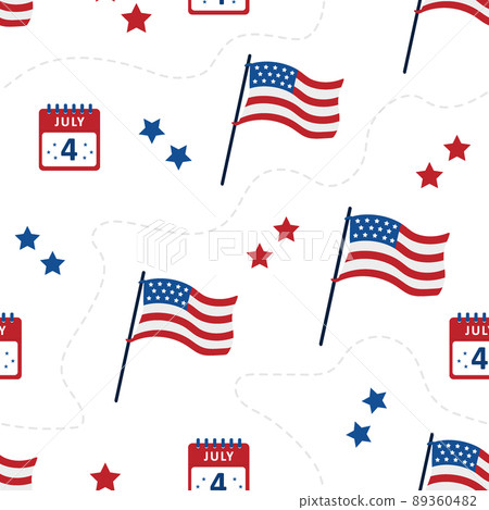 Independence Day of USA. Seamless pattern with flags. Holiday background for 4th of July celebration. National Freedom Day. Vector illustration in flat cartoon style Independence Day of USA. Seamless pattern with flags. Holiday background for 4th of July celebration. National Freedom Day. Vector illustration in flat cartoon style 89360482