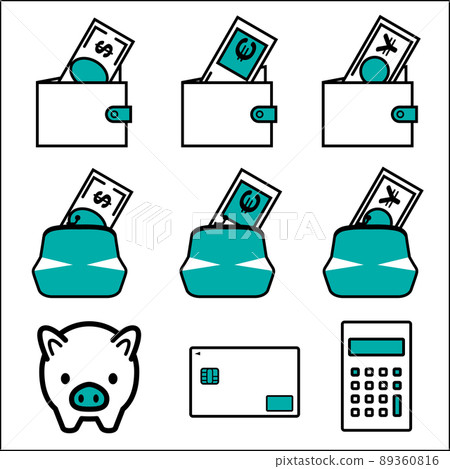 Financial finance image icon set dollar yen euro wallet piggy bank infographics 89360816