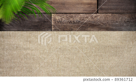 Natural background of palm leaves and wood grain Natural background of palm leaves and wood grain 89361712