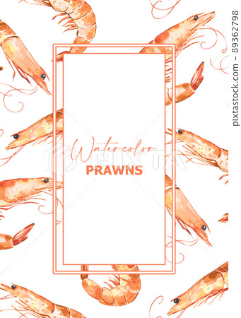 Menu design with watercolor illustrated prawns Menu design with watercolor illustrated prawns 89362798