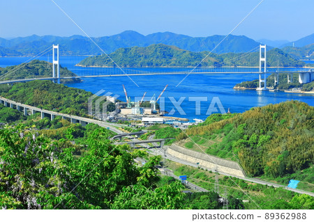 [愛媛縣]晴空下的來島海峽大橋（島波海道） 89362988