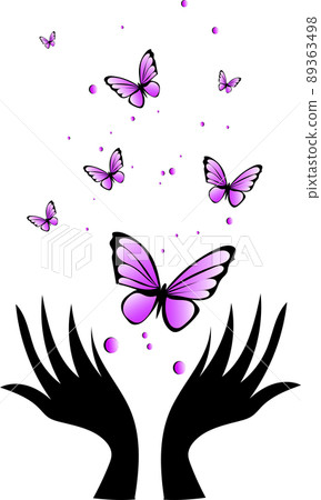 女性的手和飛舞的蝴蝶 89363498