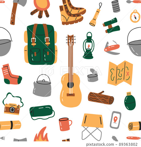 Camping seamless pattern - Stock Illustration [89363802] - PIXTA