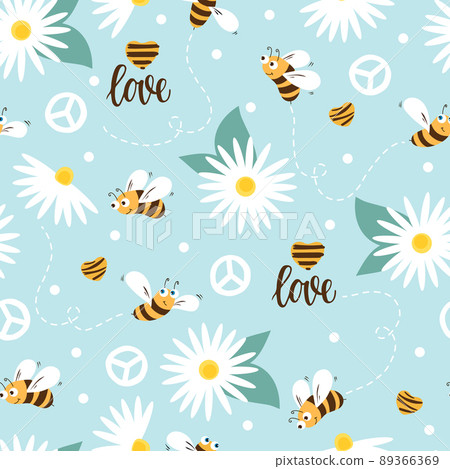 Daisy and bee seamless pattern. Vector Flowers... - Stock Illustration ...
