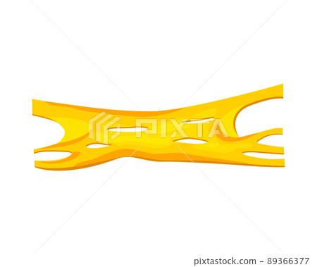 Flowing melted cheese. Vector cartoon background of hot cheddar, parmesan or holland cheesy with holes isolated on white background.  89366377