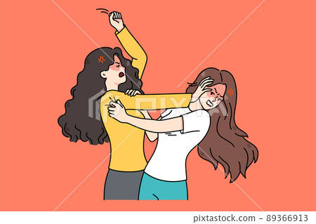 Angry teenage girls fighting pulling hair 89366913