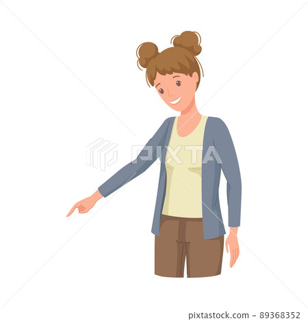 Woman Character Indicating Something Pointing with Index Finger as Hand Gesture Specifying Direction Vector Illustration 89368352