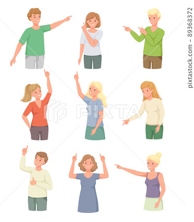 People Character Indicating Something Pointing with Index Finger as Hand Gesture Specifying Direction Vector Set 89368372