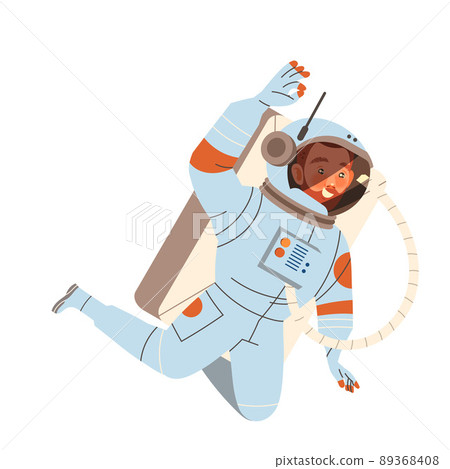 Man Astronaut Character in Outer Space in Spacesuit Flying in the Air Showing Ok Gesture Vector Illustration 89368408