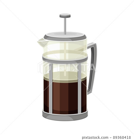 Coffee Brewing with French Press or Cafetiere as Cafe Cooking Appliance Vector Illustration Coffee Brewing with French Press or Cafetiere as Cafe Cooking Appliance Vector Illustration 89368418