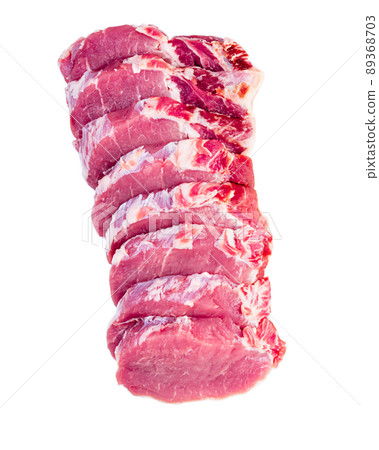 pork meat slices loin isolated on white background, top view, vertical pork meat slices loin isolated on white background, top view, vertical 89368703
