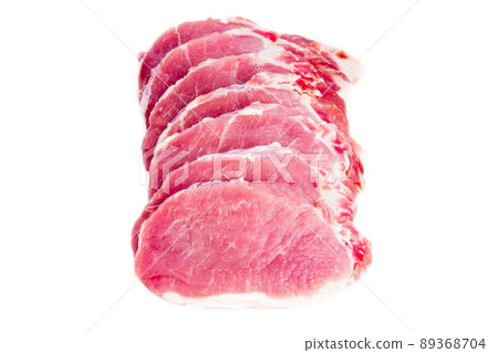 pork meat slices loin on white background, top view pork meat slices loin on white background, top view 89368704