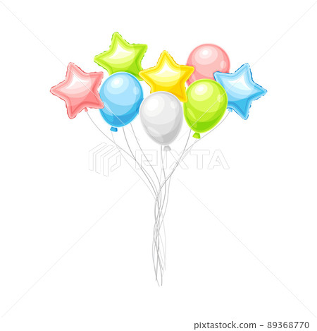 Bunch of shiny colorful balloons with rope. Happy holidays decor vector illustration 89368770