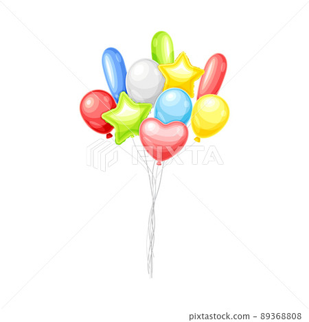 Bunch of shiny colorful balloons of various shapes. Happy holidays decor vector illustration 89368808