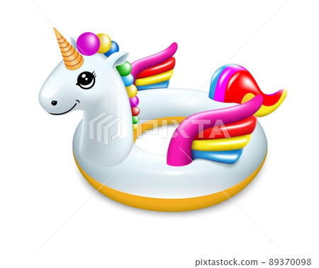 Rubber cute white unicorn toy realistic vector 89370098