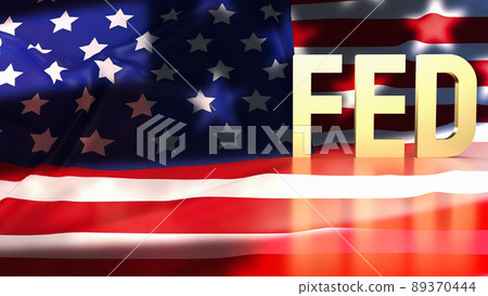 The gold text fed on Usa flag background for business concept 3d rendering 89370444