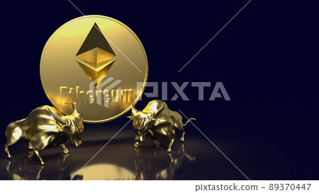 The gold bulls and ethereum coin image for crypto or business concept 3d rendering The gold bulls and ethereum coin image for crypto or business concept 3d rendering 89370447