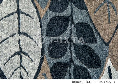 Elegant blue-gray fabric with a floral pattern for design, jakarta fabric texture with leaves in blue and gray color 89370913