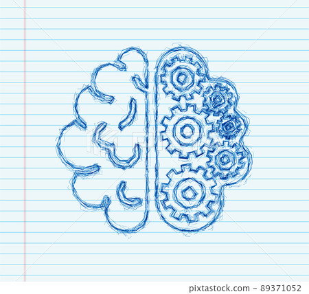 Brain. Digital brain in hand. Neural network. IQ testing. Brainstorm think idea sketch sign. Vector stock illustration. 89371052