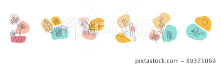 Vector illustration of abstract natural patterns icons in doodle style. 89371069