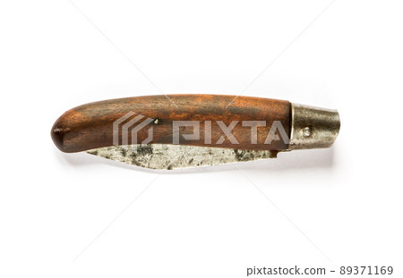 Traditional wooden pocket knife isolated on white background Traditional wooden pocket knife isolated on white background 89371169