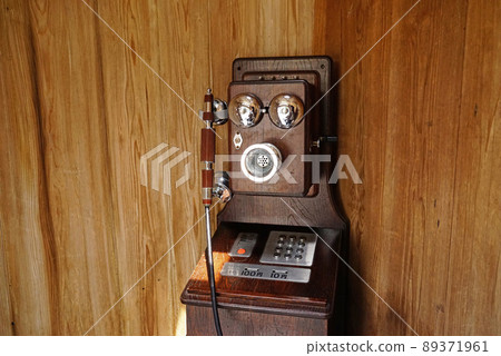 [Wooden retro public telephone] Antique telephone 89371961