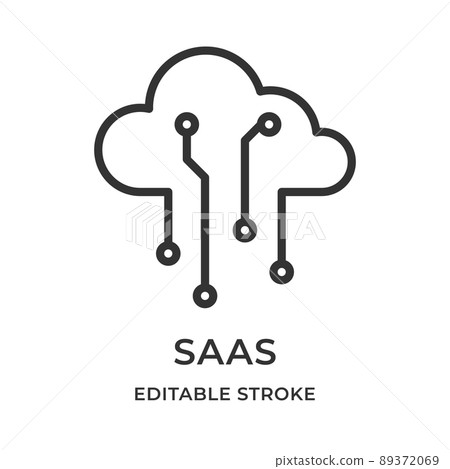 Saas. Software as a service. Cloud Computing Model. Remote use. Vector illustration. Editable stroke linear icon. Saas. Software as a service. Cloud Computing Model. Remote use. Vector illustration. Editable stroke linear icon. 89372069