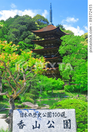 [山口縣]新鮮的綠色Ruriko-ji五層塔 89372455