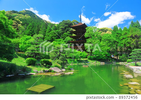 【山口縣】鮮綠琉璃子寺五層塔影池 【山口縣】鮮綠琉璃子寺五層塔影池 89372456
