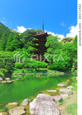 [Yamaguchi Prefecture] Fresh green Ruriko-ji Five-storied Pagoda and Tower Shadow Pond 89372483