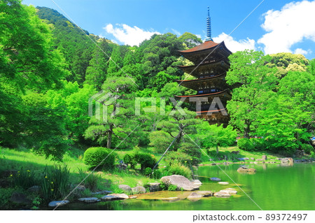 【山口縣】鮮綠琉璃子寺五層塔影池 89372497