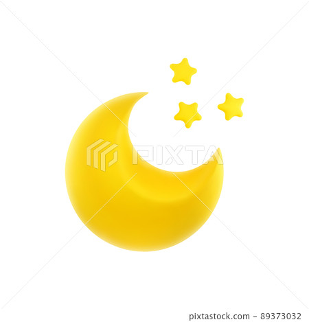 3D Cartoon Weather Icon of Clear Night. Crescent Moon and Stars Isolated on White Background. Vector Illustration of 3d Render. 3D Cartoon Weather Icon of Clear Night. Crescent Moon and Stars Isolated on White Background. Vector Illustration of 3d Render. 89373032