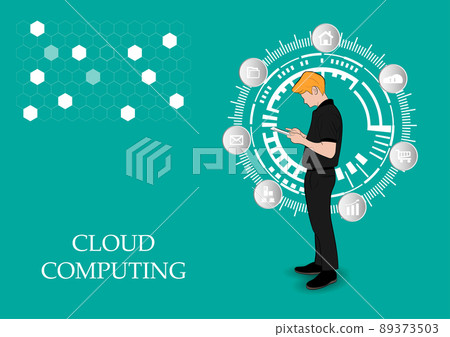 graphics drawing business man hold smartphone use connection communication for cloud computing 89373503