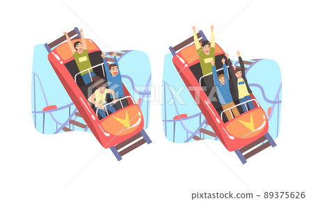 People Character Riding Roller Coaster Laughing Having Fun in Amusement Park Vector Set People Character Riding Roller Coaster Laughing Having Fun in Amusement Park Vector Set 89375626