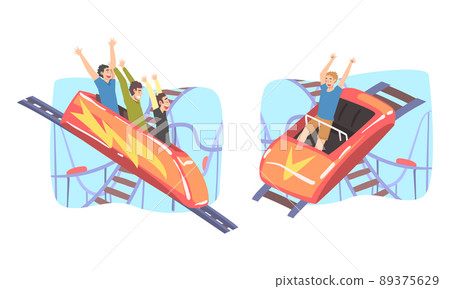 People Character Riding Roller Coaster Laughing Having Fun in Amusement Park Vector Set People Character Riding Roller Coaster Laughing Having Fun in Amusement Park Vector Set 89375629
