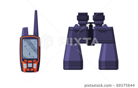 Binoculars and Walkie Talkie as Hunting Accessory Vector Set 89375644