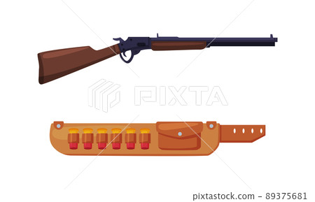Rifle and Holster with Bullet as Hunting Accessory Vector Set Rifle and Holster with Bullet as Hunting Accessory Vector Set 89375681